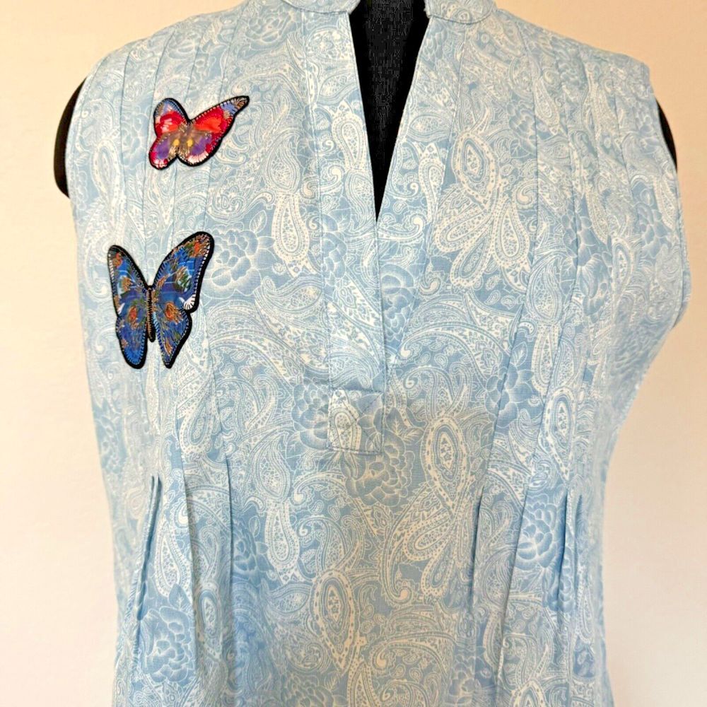 Adore Dress Women Medium Blue White Paisley Colorful Butterfly Embroidery - Picture 4 of 11